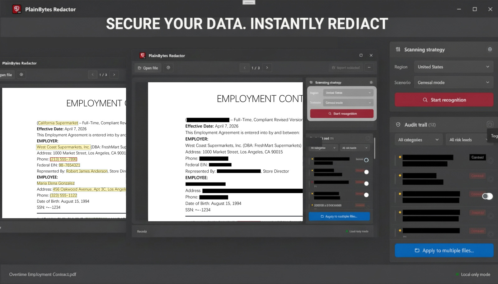 PlainBytes Redactor product preview